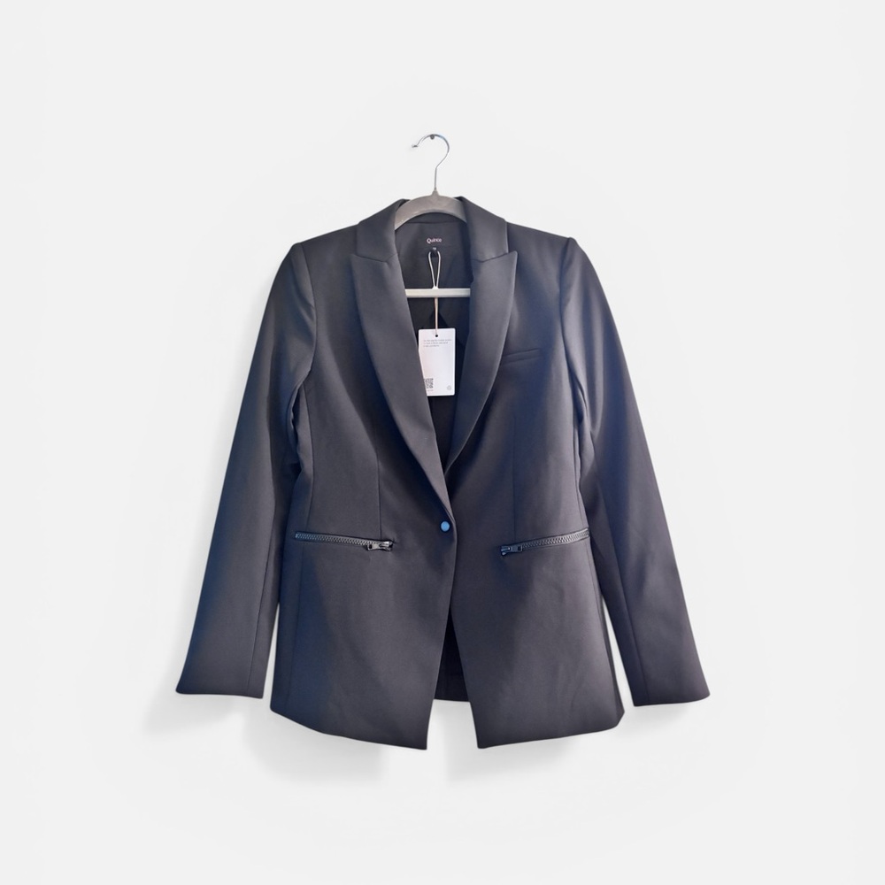 Quince Stretch Scuba Single Breasted Convertible Blazer Black XS New With Tags